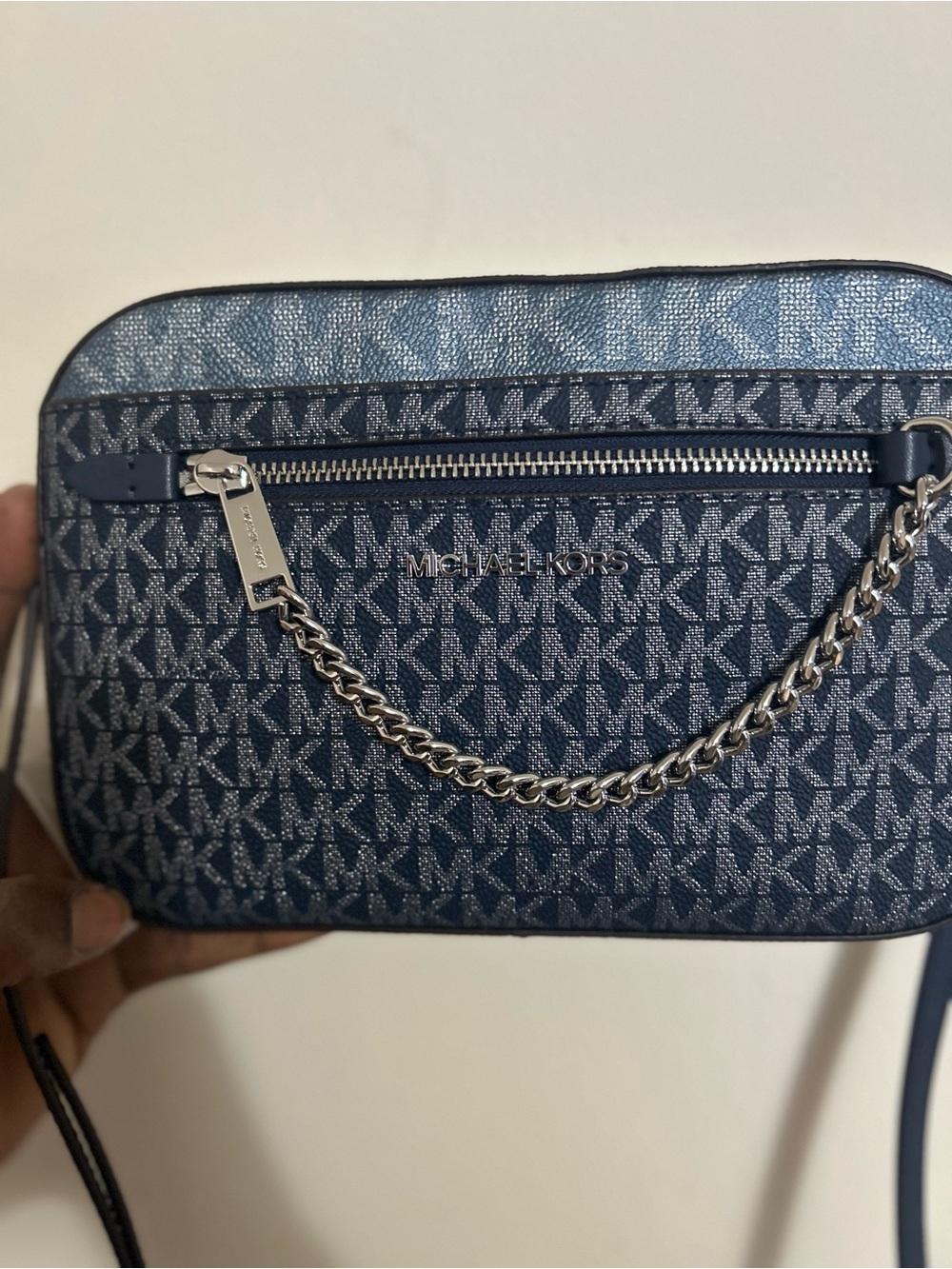 Michael Kors Navy MK Logo Crossbody with Gold Hardware